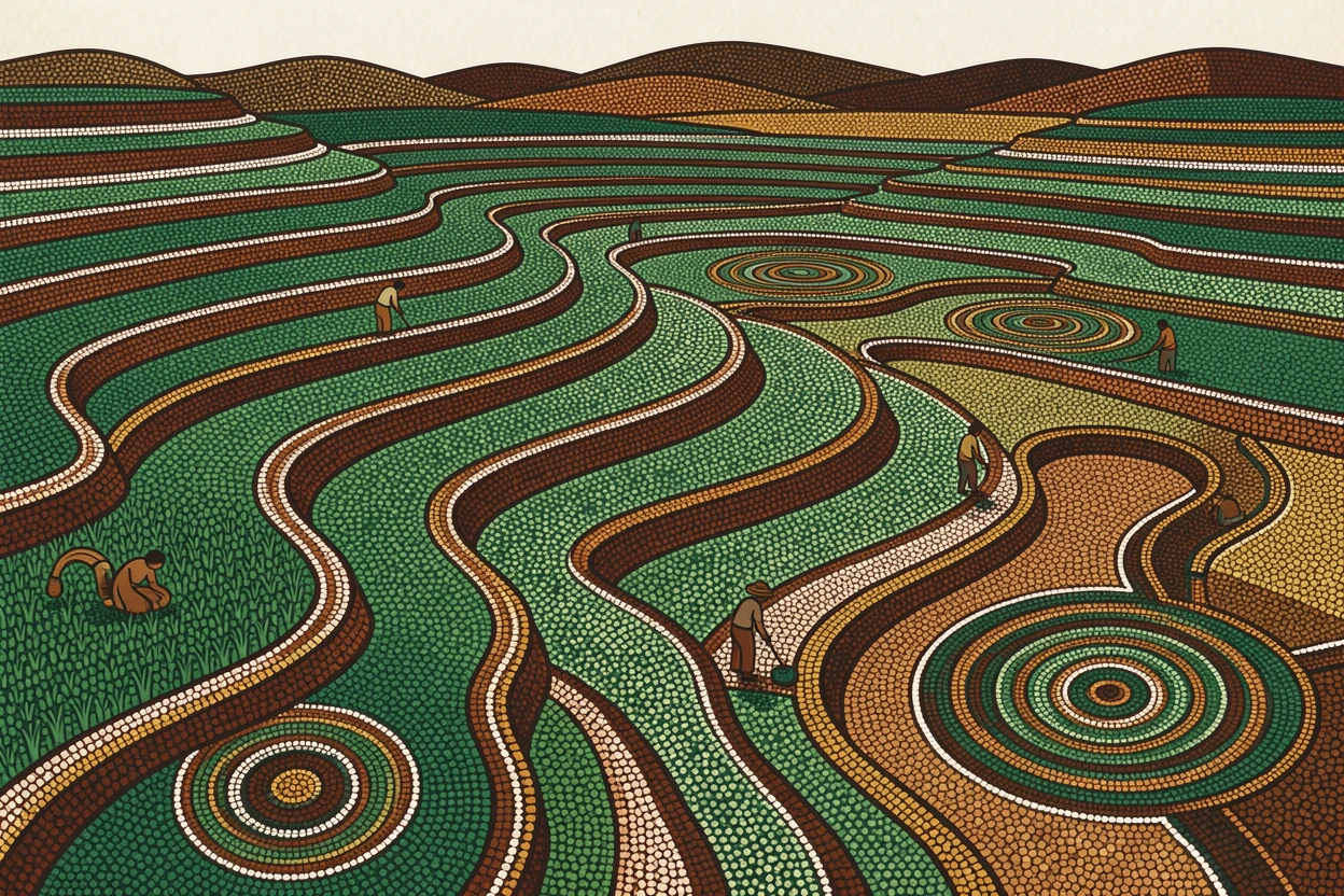 An emerald rice terrace stretching to the horizon