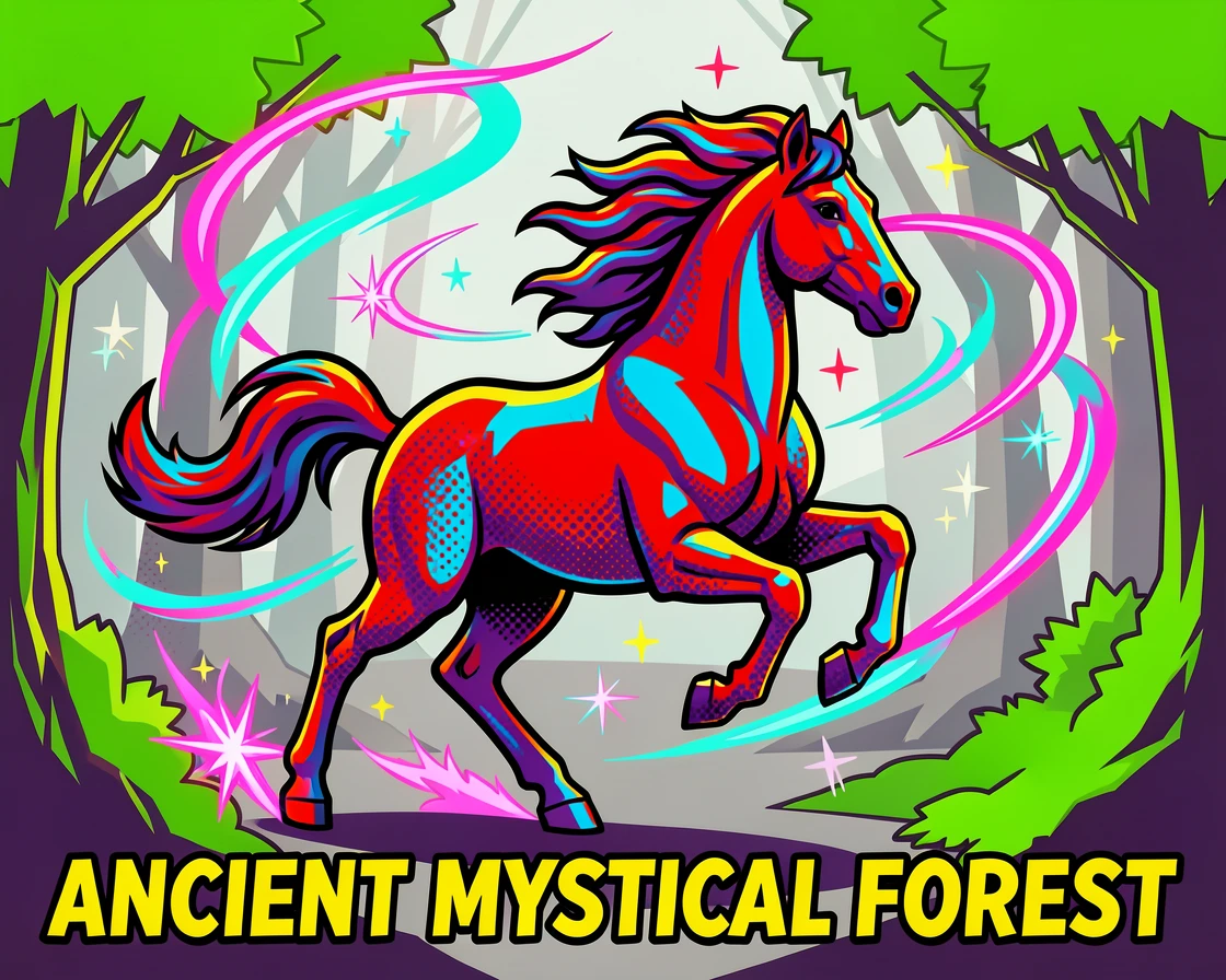 A centaur galloping through an ancient mystical forest