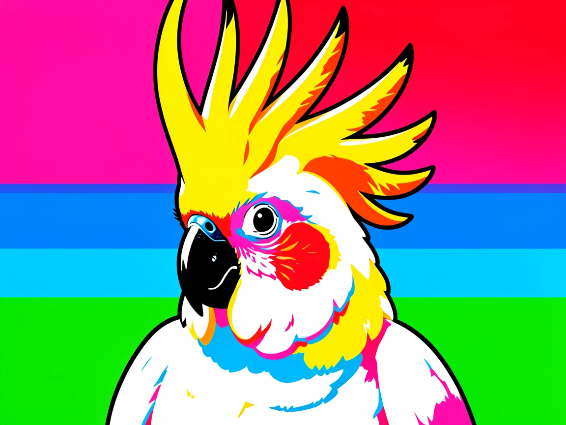 Cockatoo with a bright yellow crest fanned out