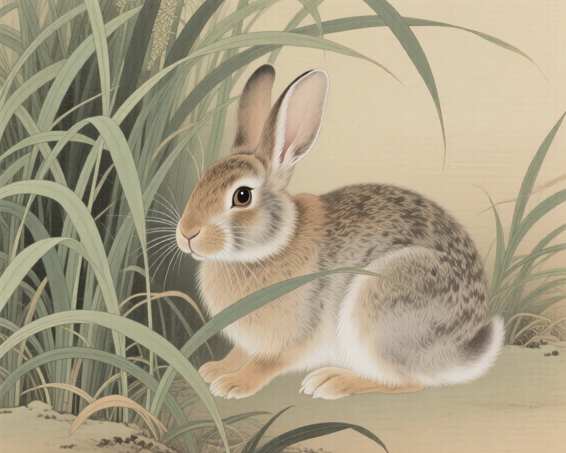 A rabbit peeking out from behind tall grass