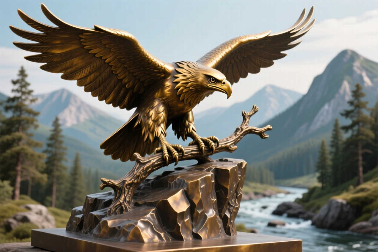 A golden eagle clutching a branch atop a cliff, set against a breathtaking natural backdrop, evoking wonder and majesty