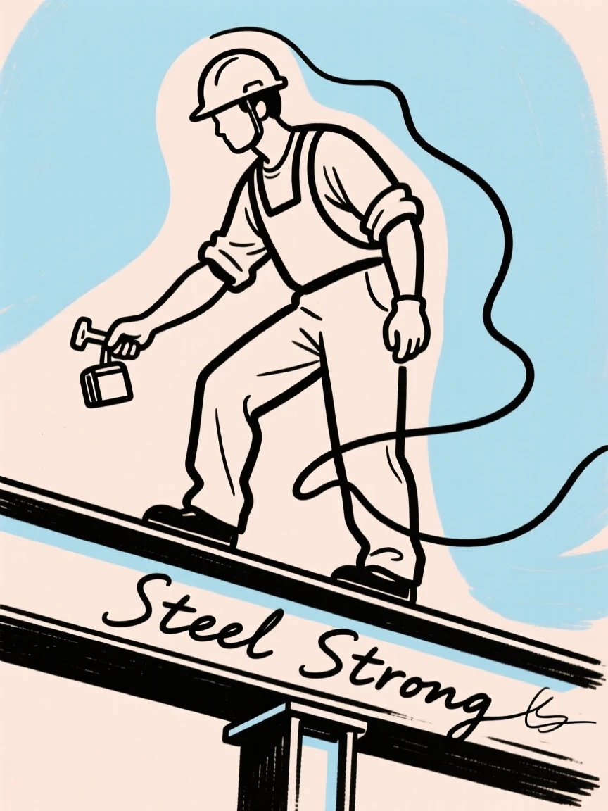 A construction worker on a steel beam