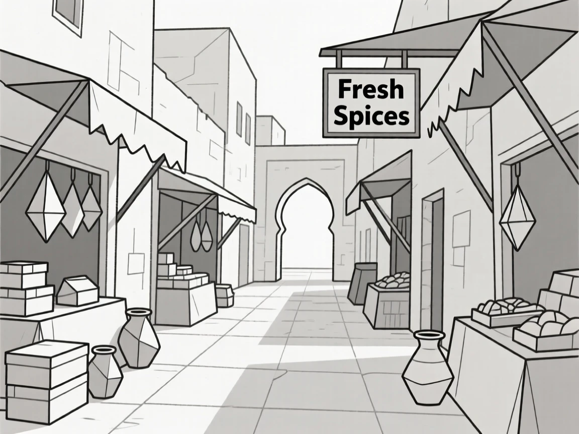 A Moroccan souk market alley filled with stalls