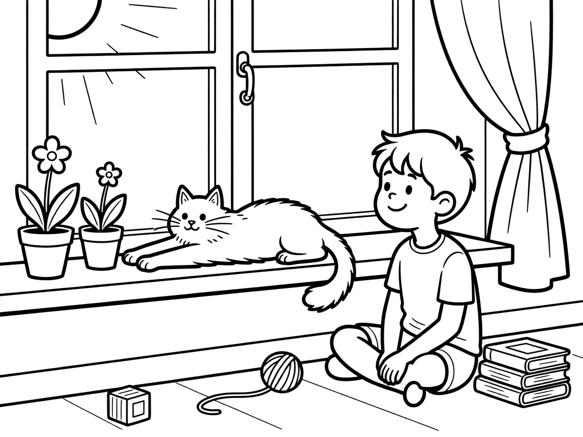 A cat stretching lazily on a sunny windowsill