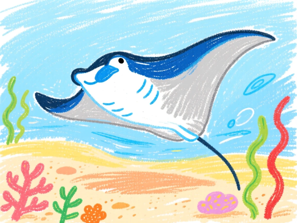 A graceful manta ray floating gently above a sandy seabed.
