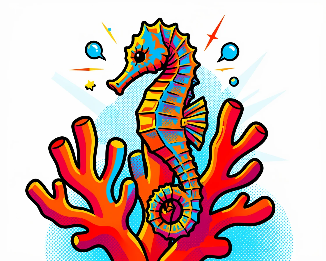 A seahorse clinging delicately to a piece of coral