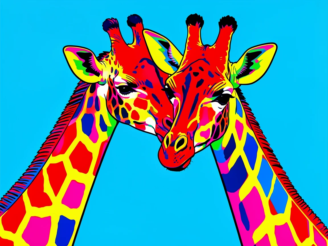 Baby giraffe nuzzling its mother