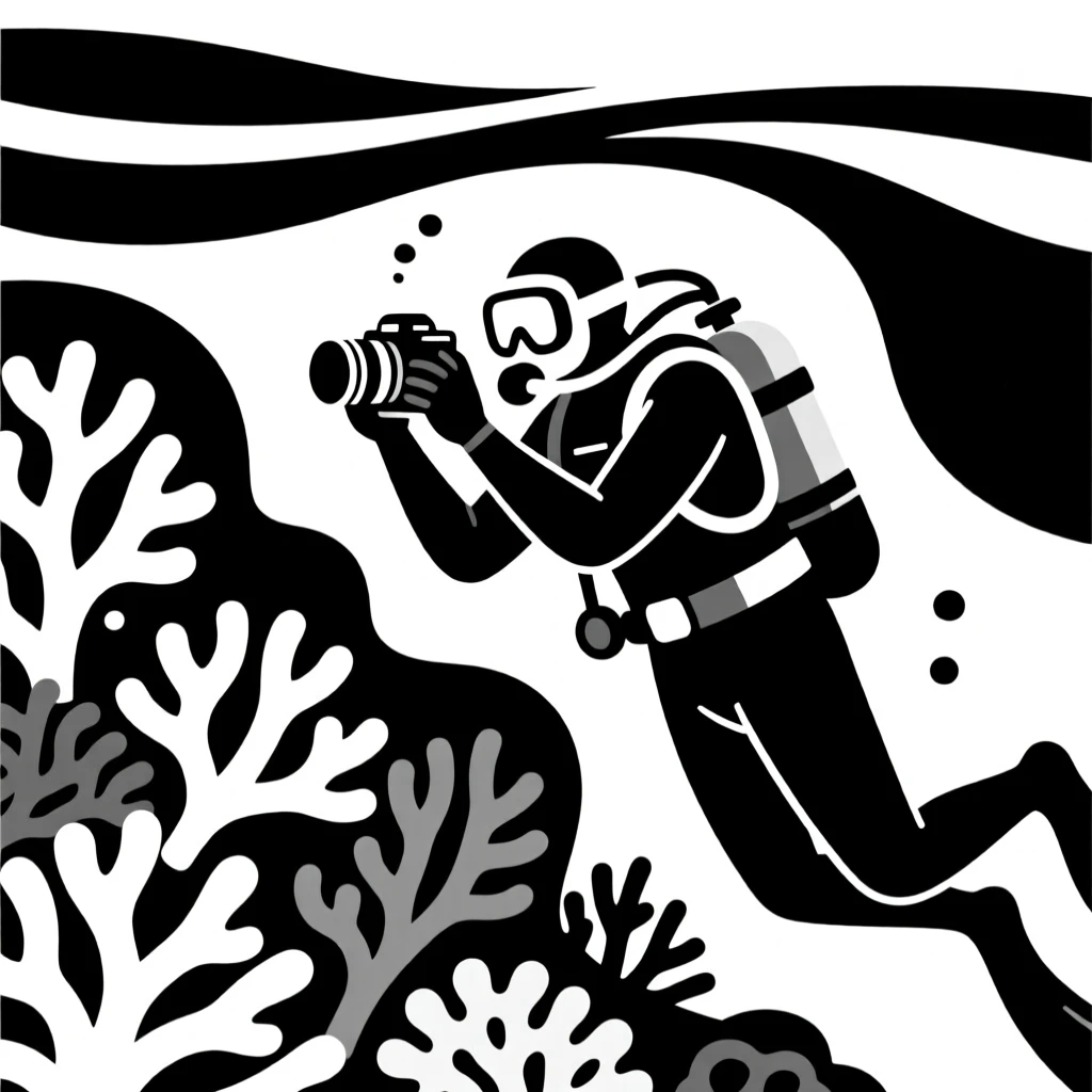A diver photographing a coral reef.