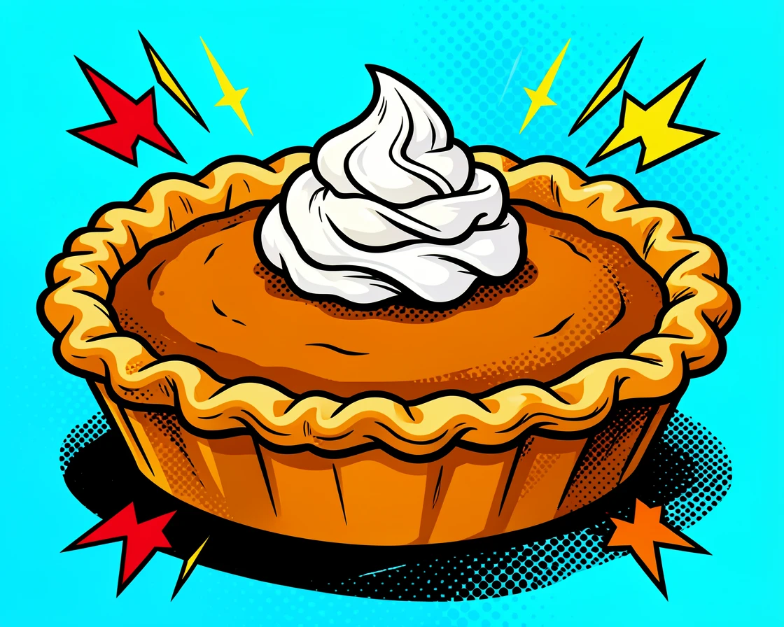 A rustic pumpkin pie fresh from the oven with whipped cream