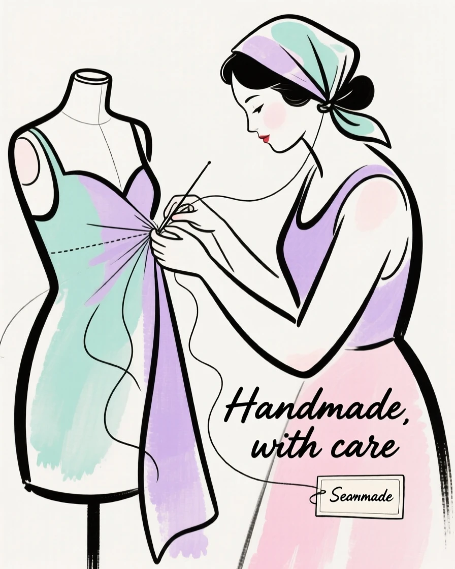 A seamstress sewing a dress