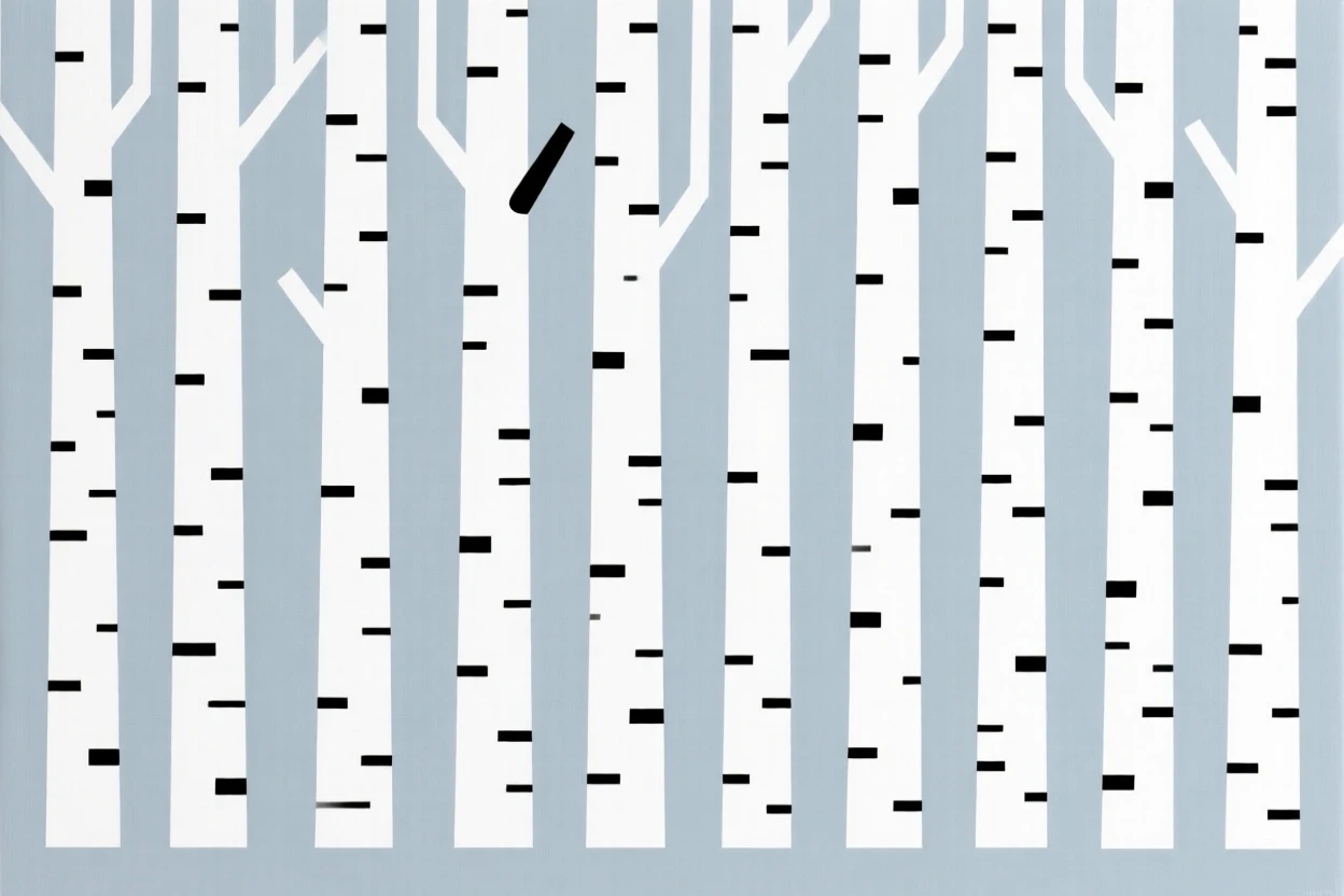 A birch forest with white bark trees in a row