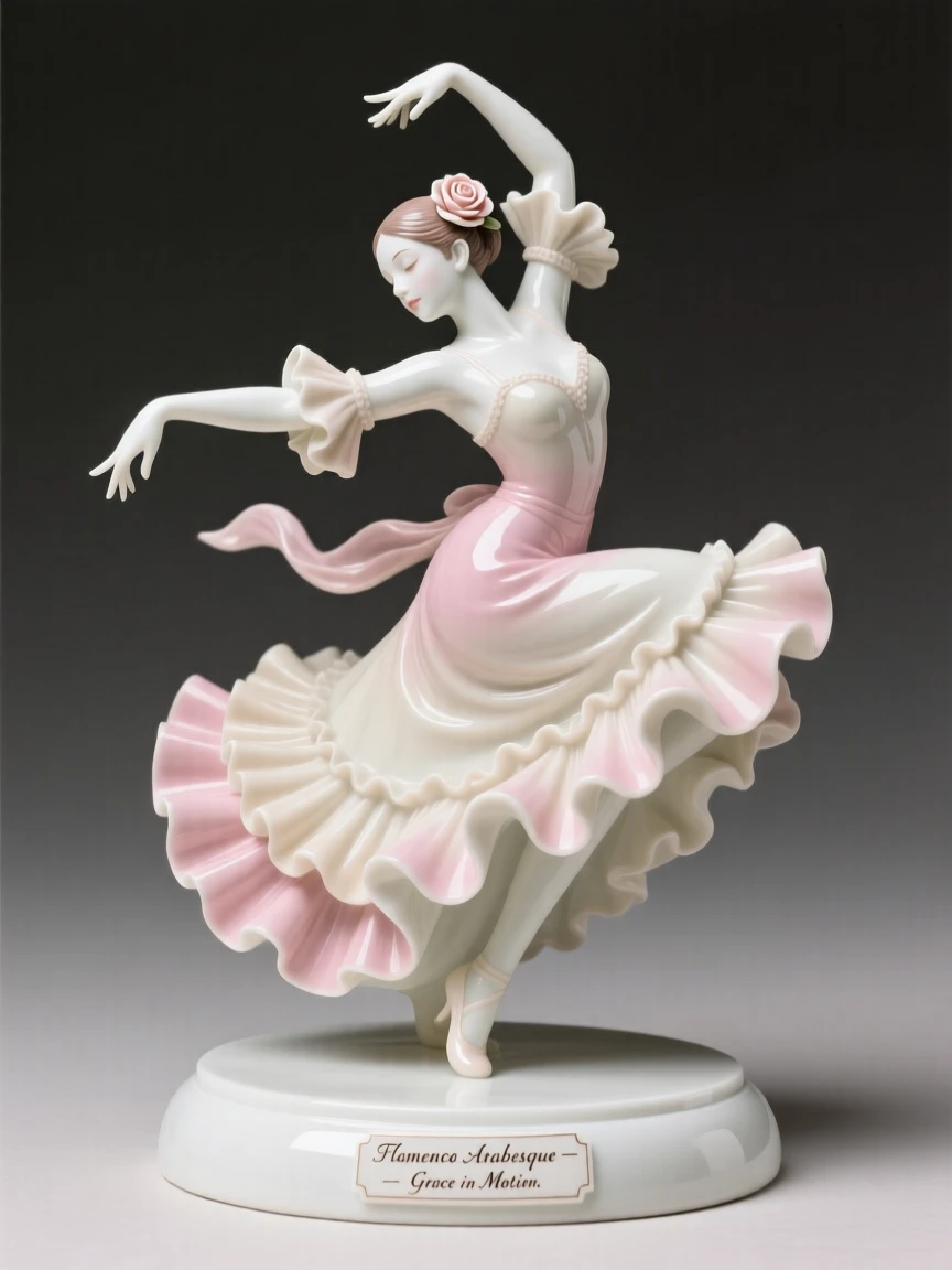 A graceful flamenco dancer caught in the middle of a graceful arabesque, captured at the peak of the motion.