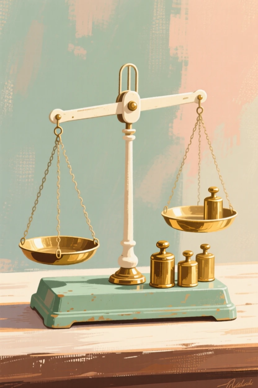 A set of old-fashioned scales with brass weights