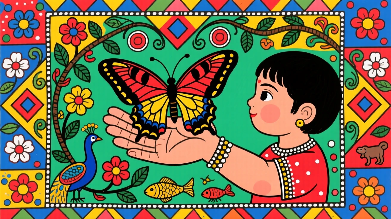 A swallowtail butterfly resting on a child's outstretched palm.