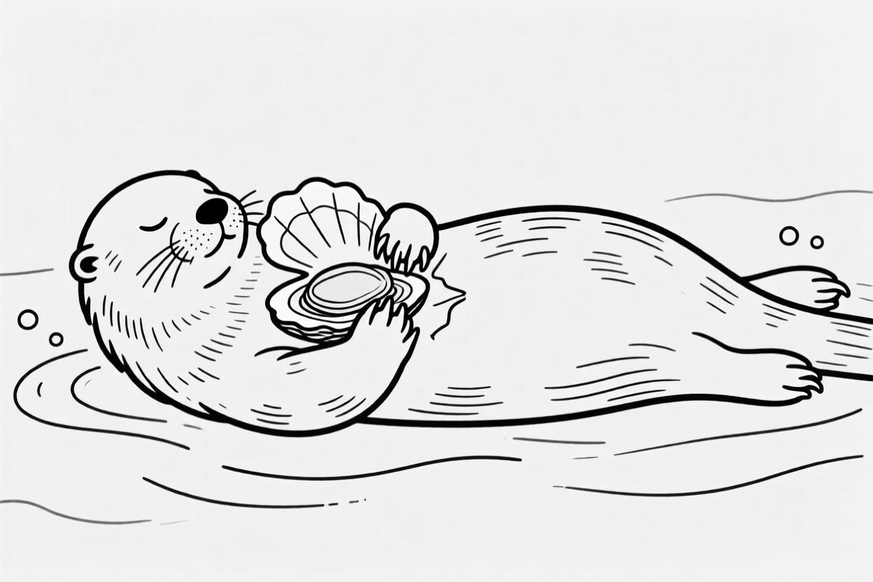 A sea otter cracking open a clam on its belly