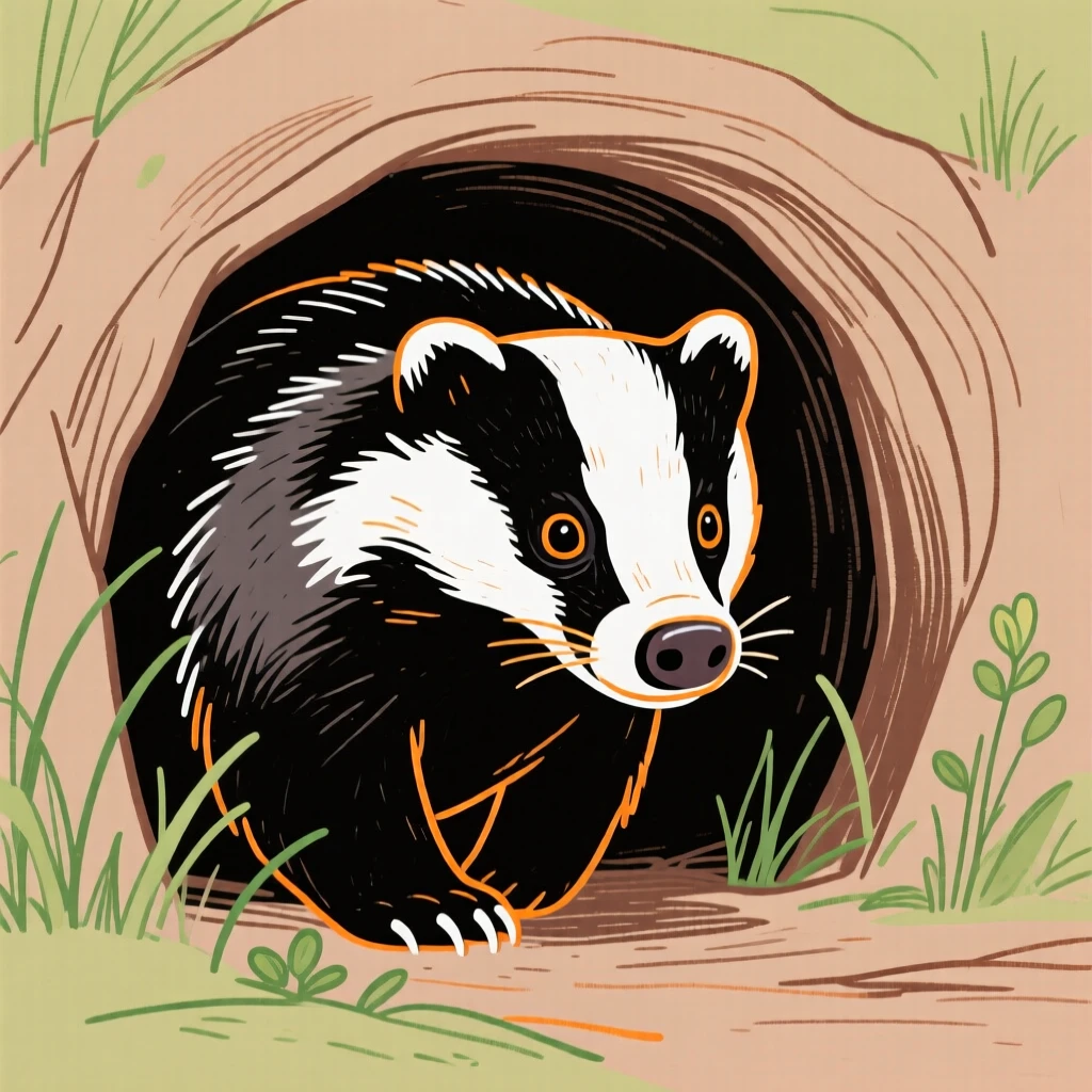A badger emerging from its den.