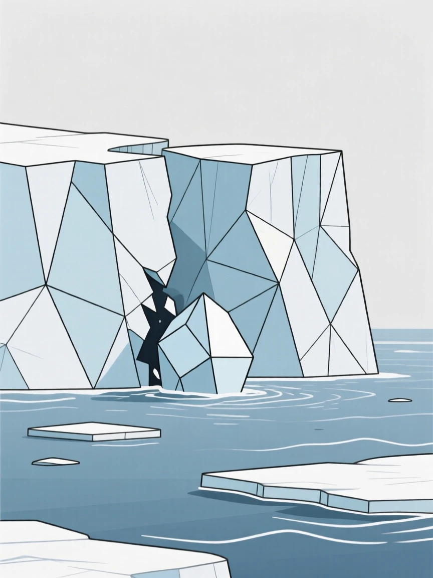 A glacier calving into an icy sea