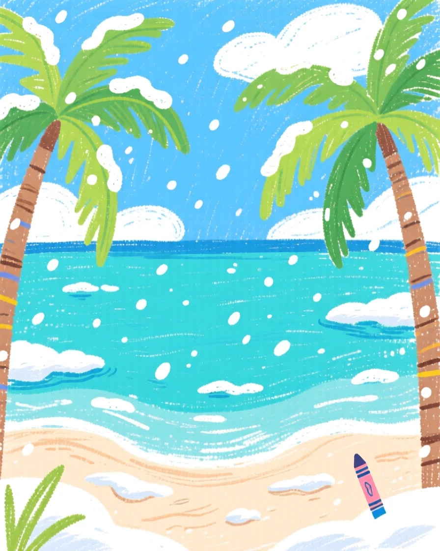 A view of a tropical lagoon dusted lightly with the season's first snow.