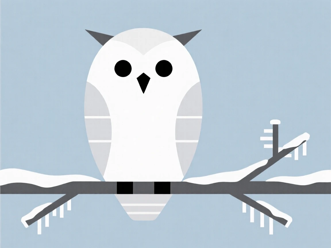 A snowy owl perched on a frosted branch
