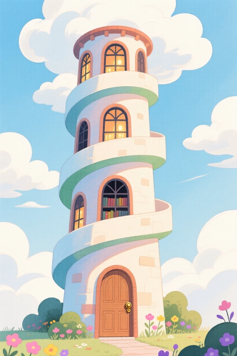 An awe-inspiring look at a tower library that spirals into the clouds.