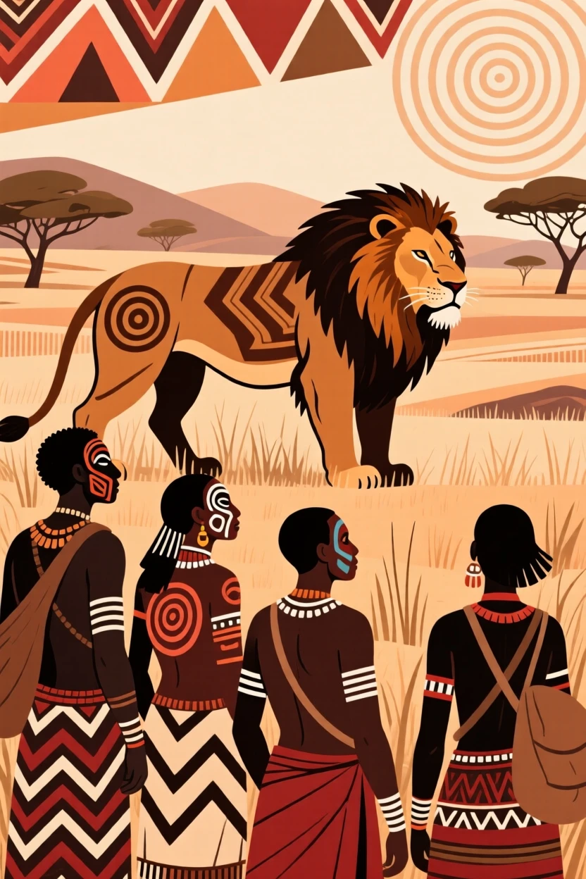A group of travelers watching lions from a safe distance.
