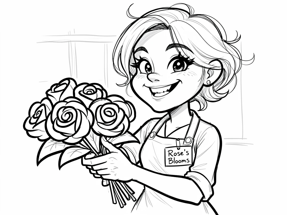 [People Portraits & Characters] Portrait of a sweet flower shop owner arranging a bouquet of roses, full of personality and charm