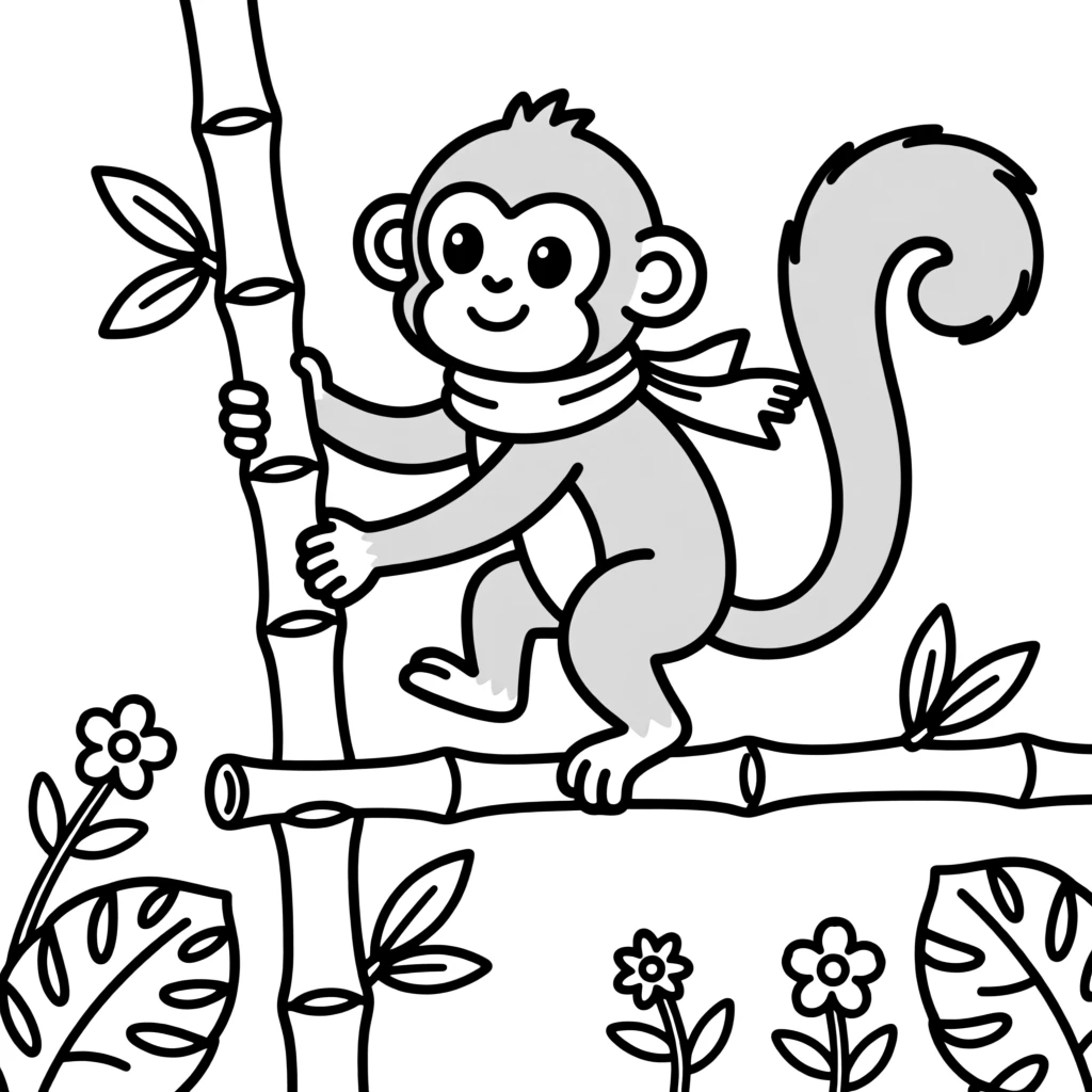 A squirrel monkey balancing on a bamboo pole