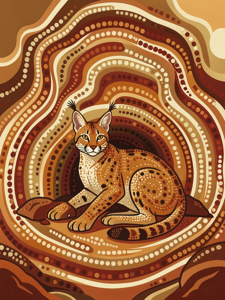 A caracal sheltering from a desert storm
