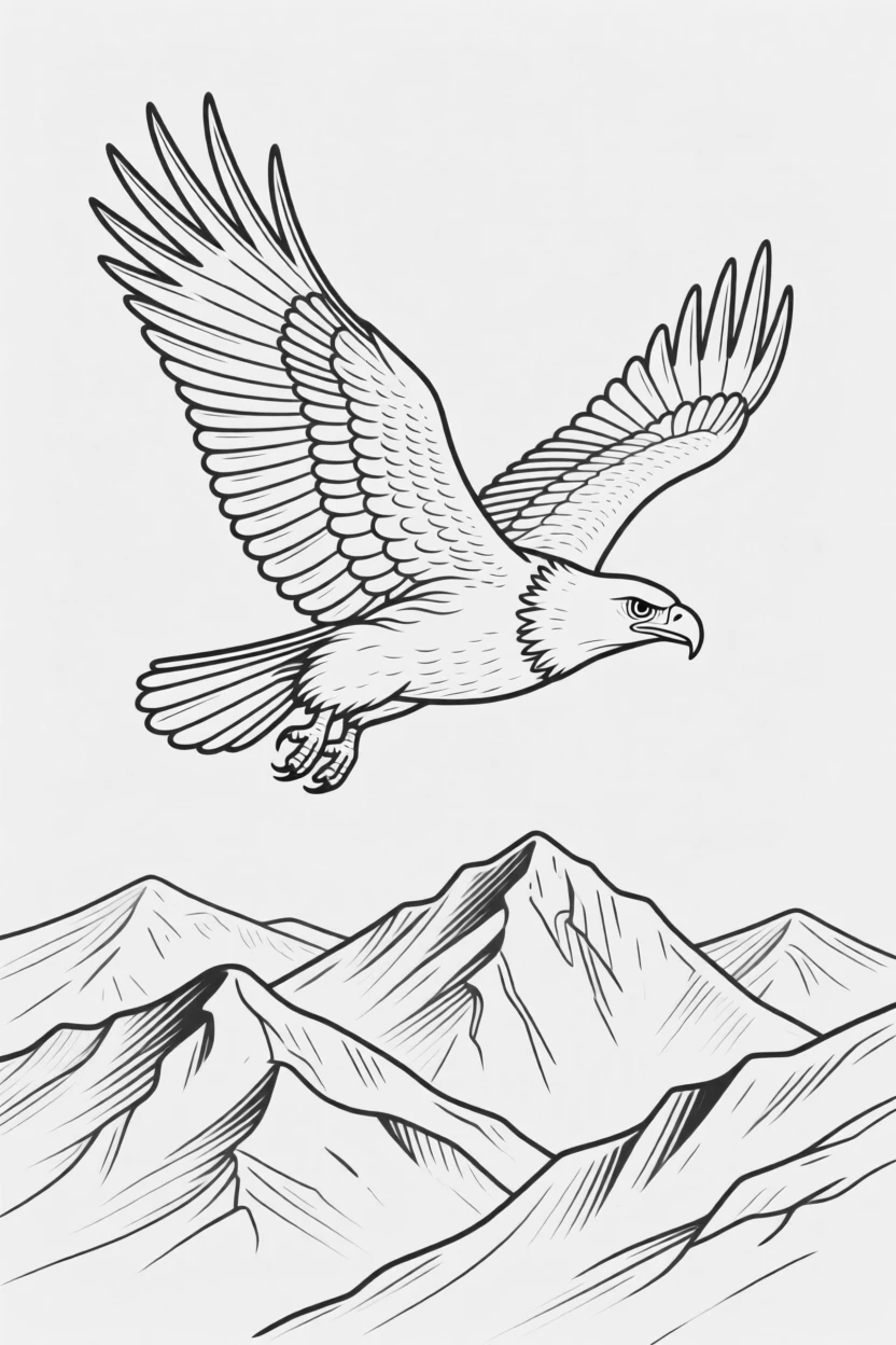 A bald eagle soaring above a mountain range