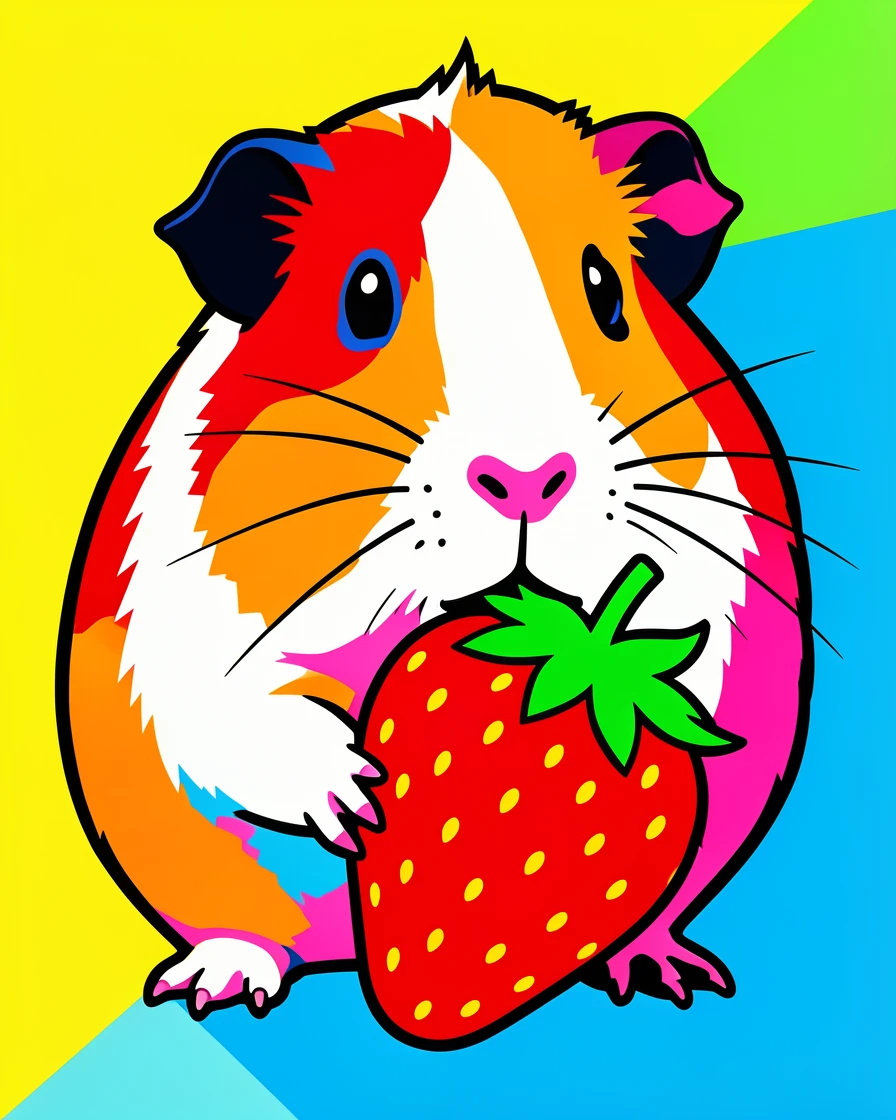 Guinea pig nibbling on a strawberry