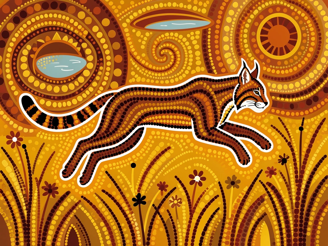 A lynx bounding across a golden meadow