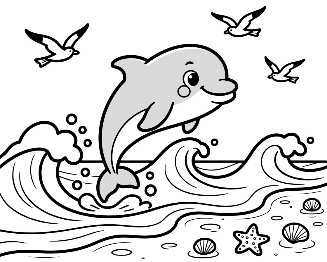 A baby dolphin leaping through ocean waves