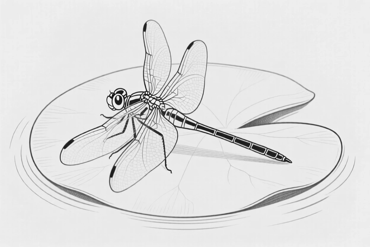 A dragonfly resting on a lily pad