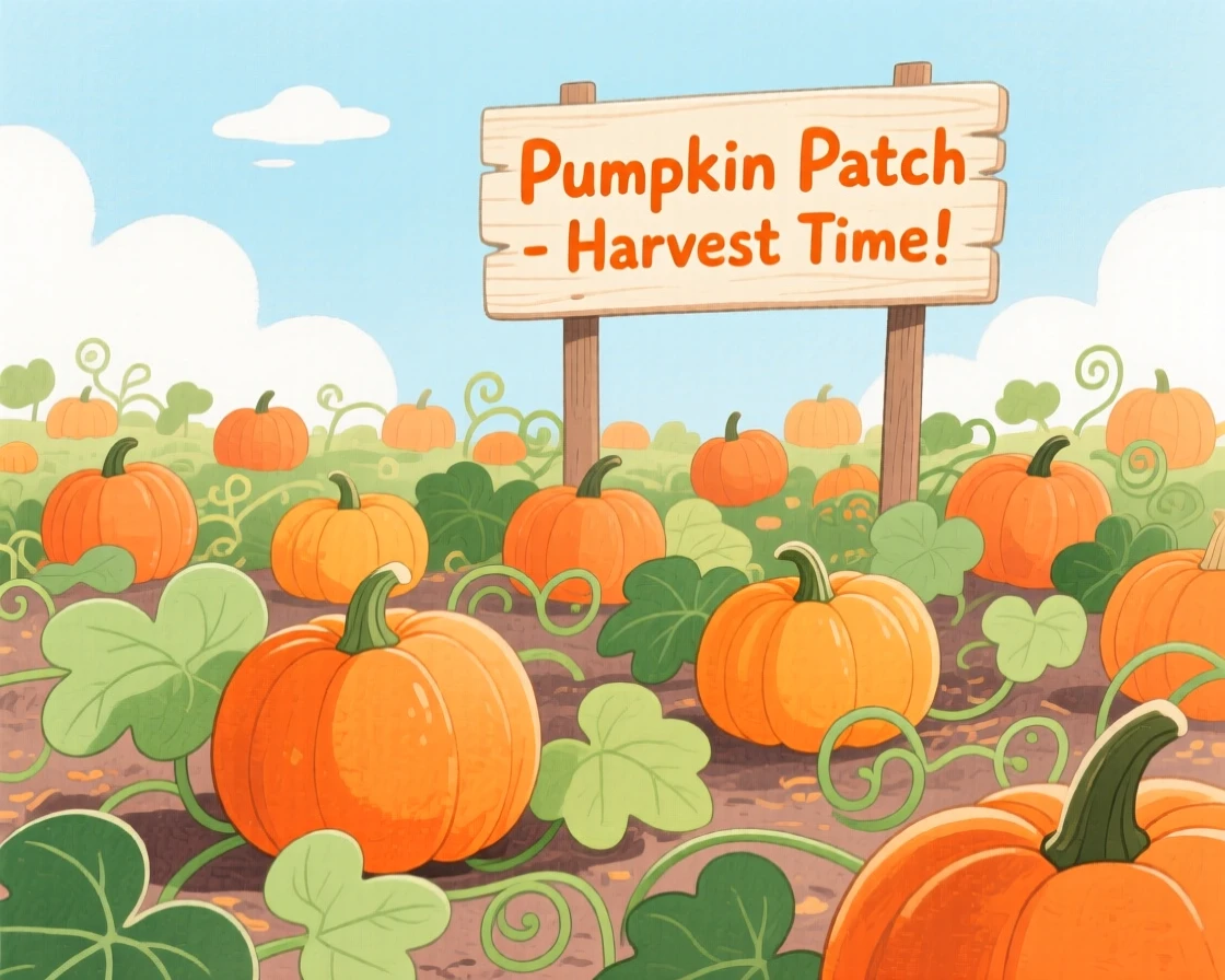 A pumpkin patch ready for harvest, vivid and full of life.