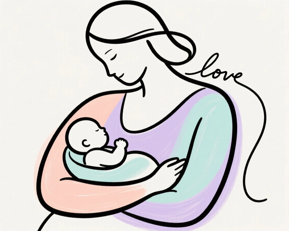 A mother cradling her infant