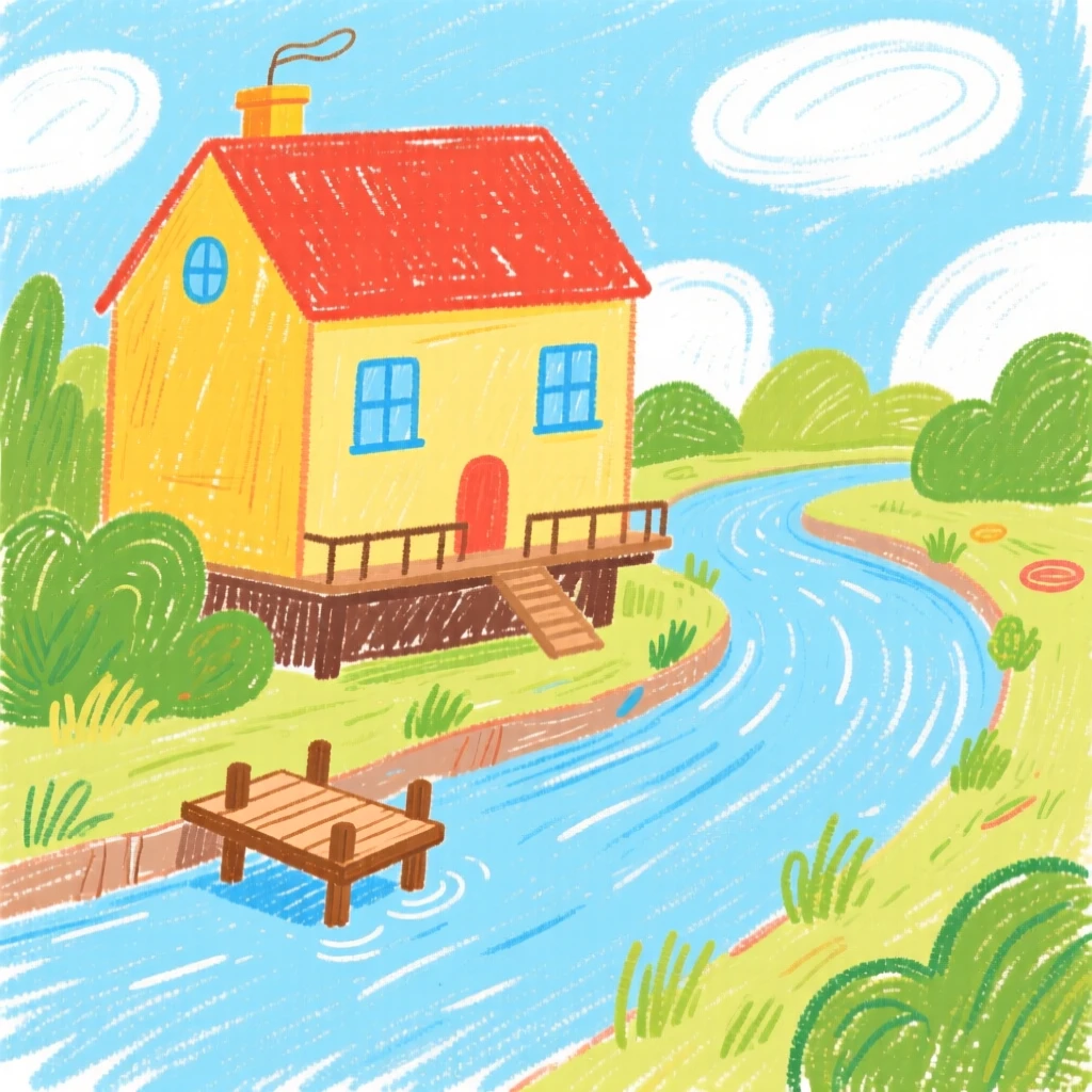 A canal side townhouse perched above a quiet winding river.