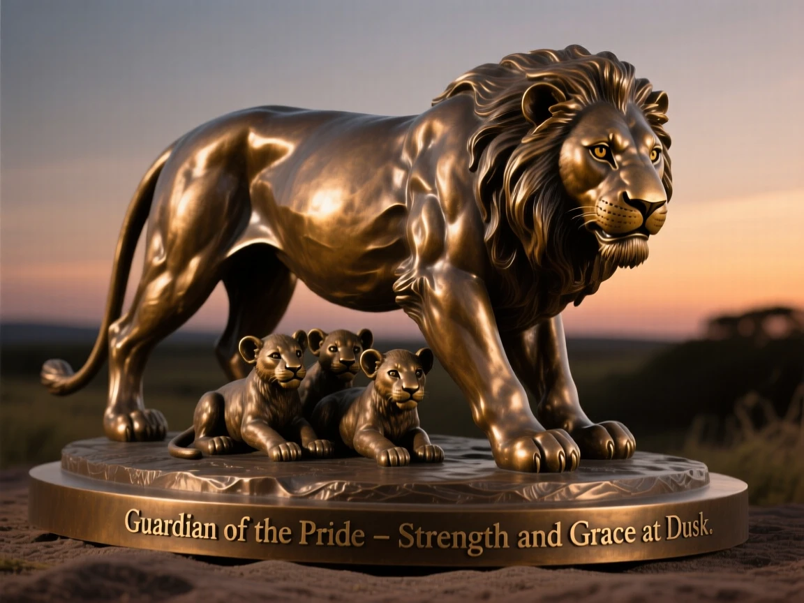 A lioness protecting her cubs at dusk, with striking, expressive eyes, evoking wonder and majesty