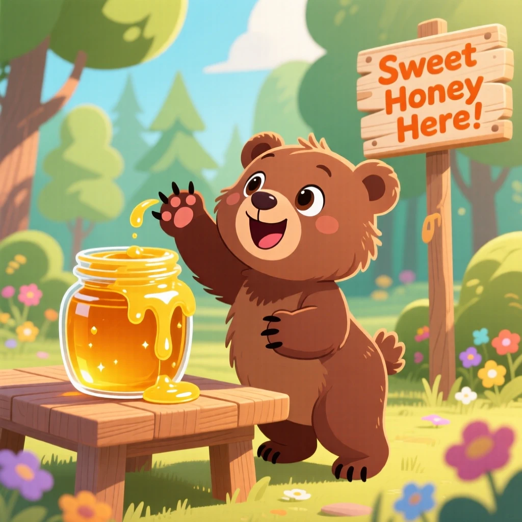 A baby bear cub reaching for a jar of honey.