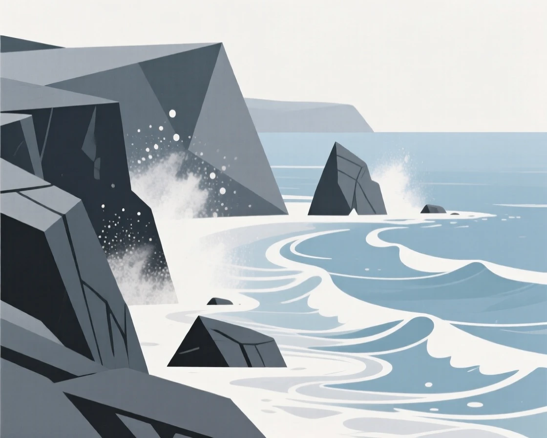 A rugged coastline battered by ocean spray
