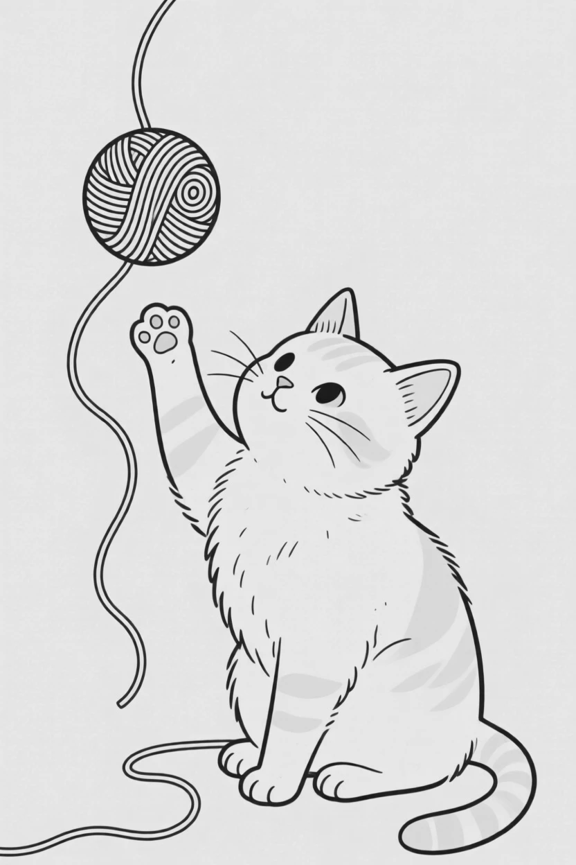 A kitten batting at a dangling ball of yarn
