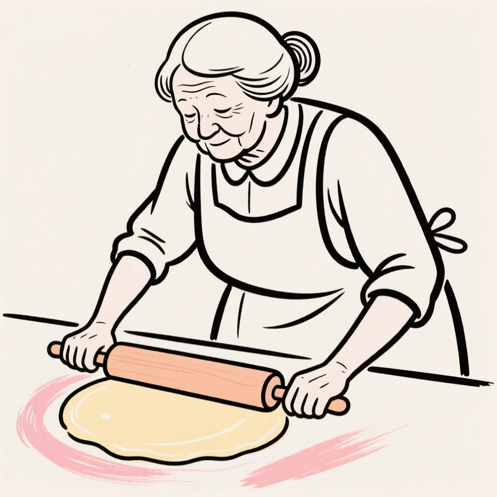 A grandmother rolling out pie dough