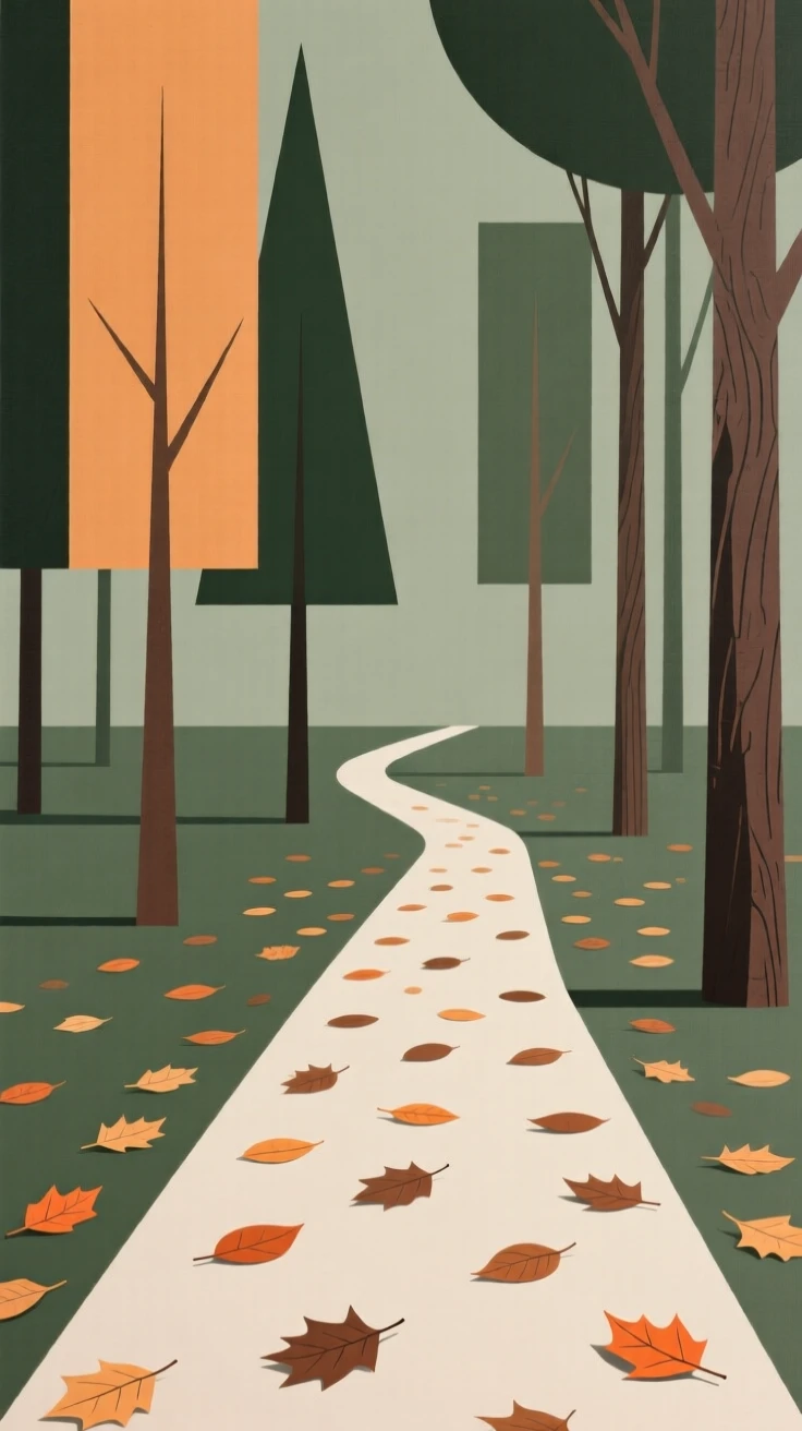 A quiet forest path covered in fallen leaves
