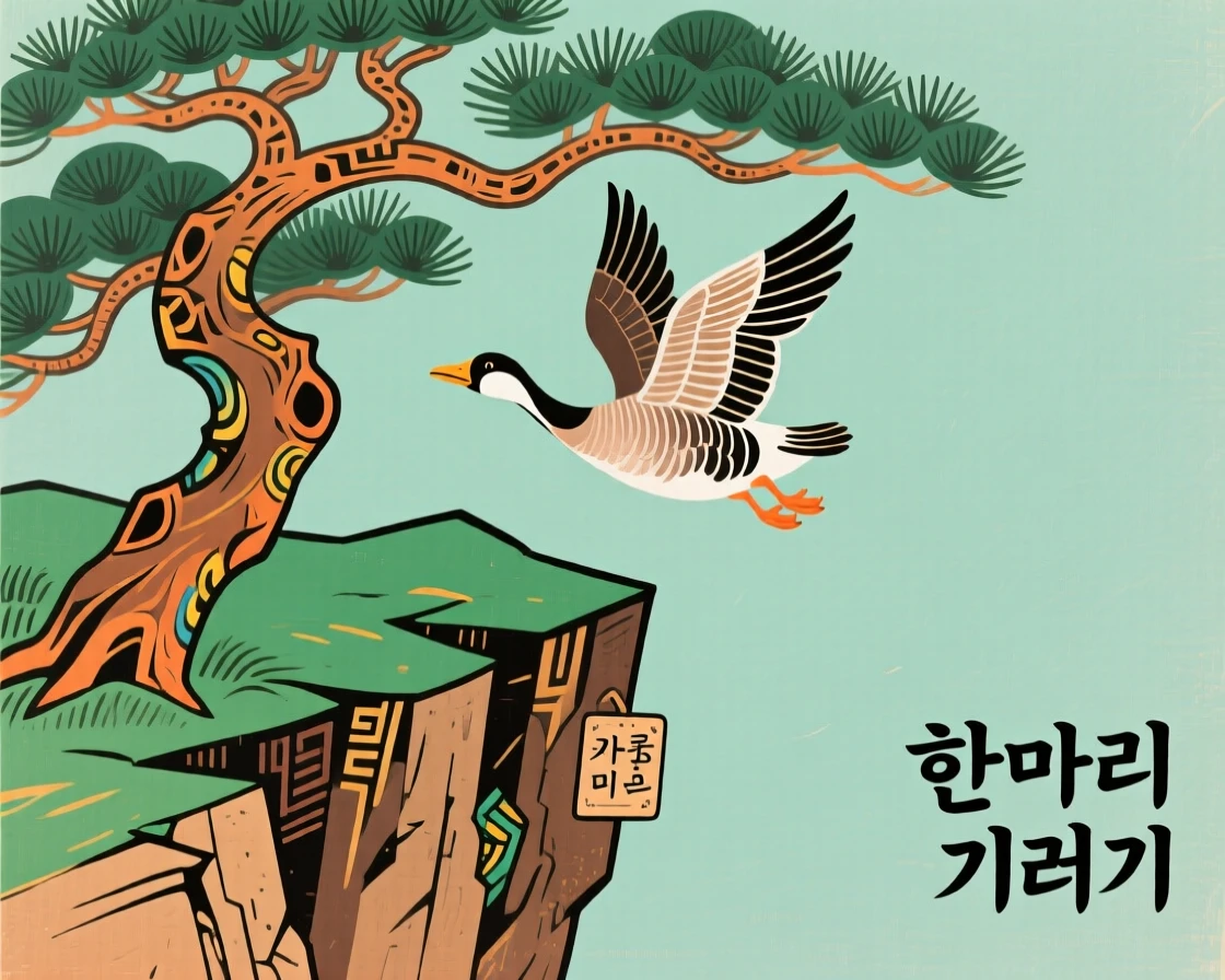 A wild goose taking flight alone on a cliffside pine tree.