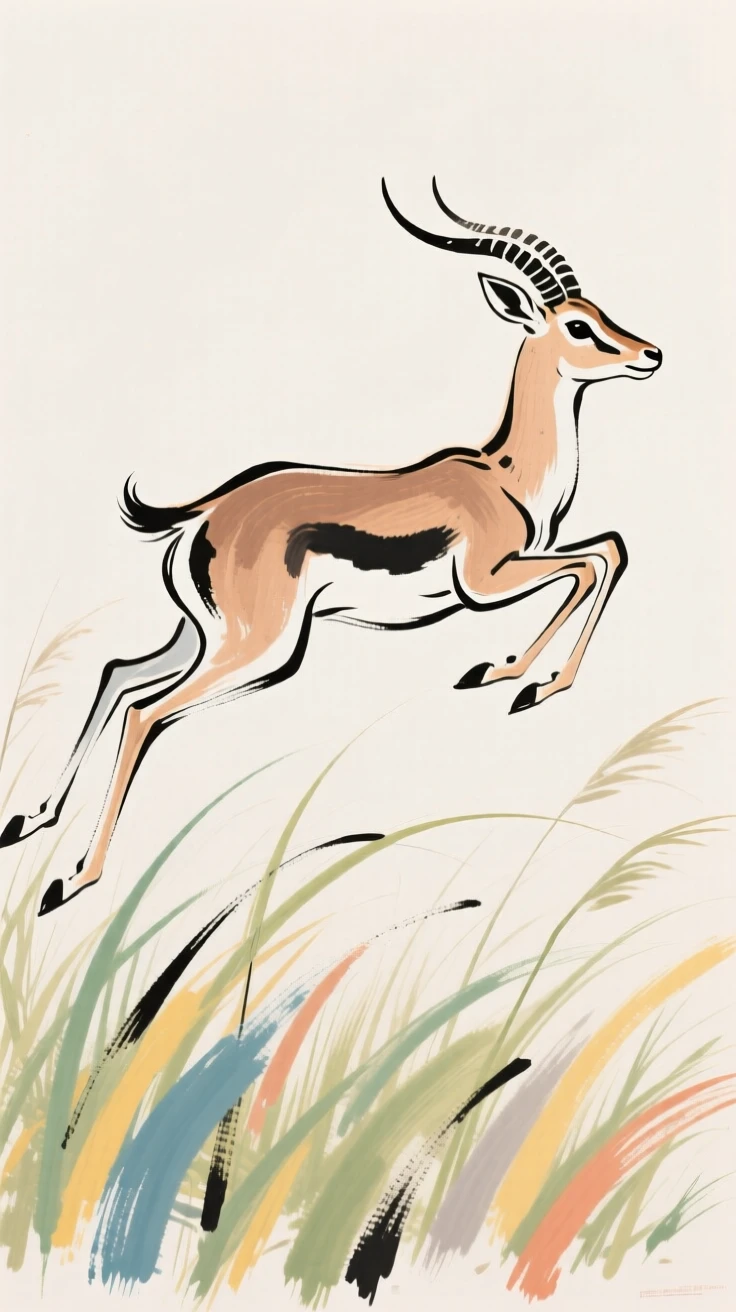 chronophotography of an antelope leaping over tall grass while fleeing danger.