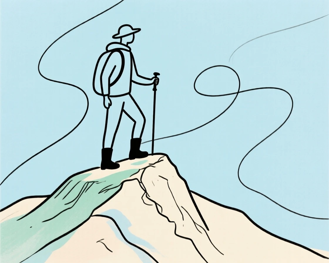 A hiker standing atop a ridge