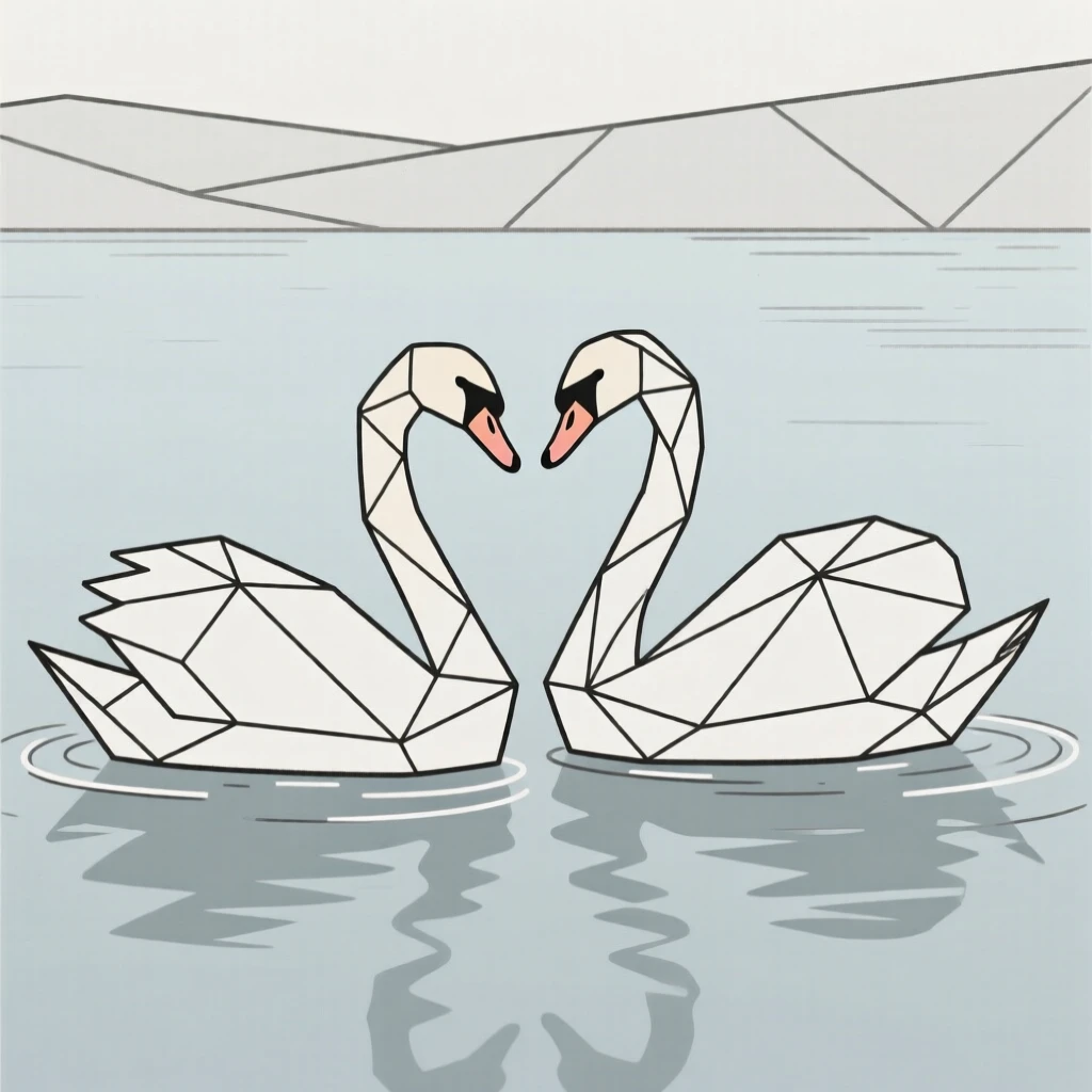 A pair of swans gliding across a calm lake