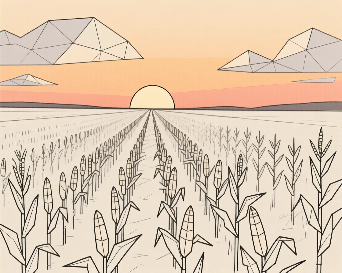 A vast cornfield stretching under a summer sunset