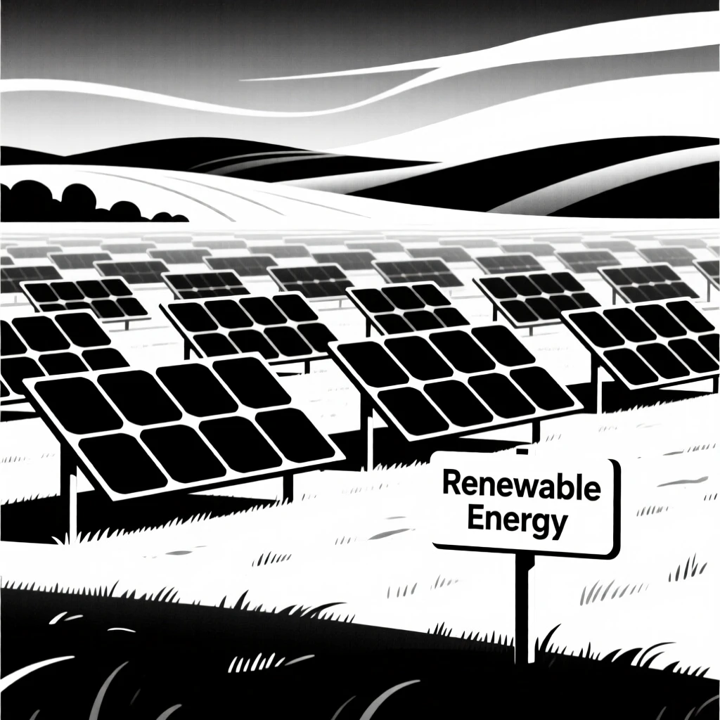 Solar panels stretching across a sunlit field.