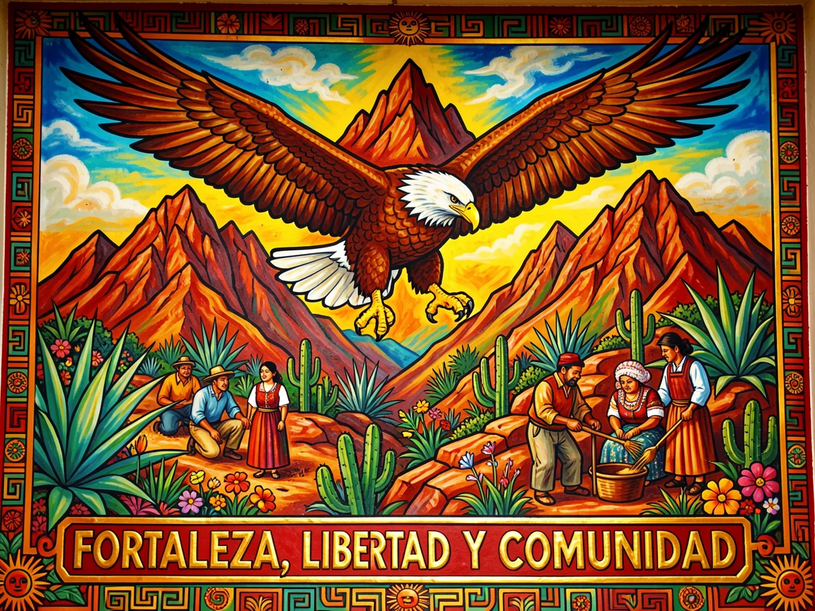 A bald eagle soaring above a rugged mountain range