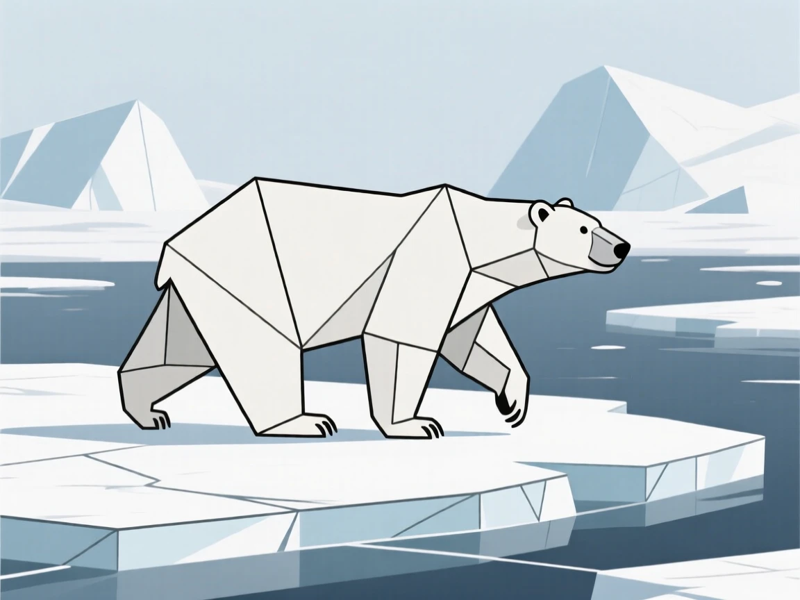 A polar bear walking across an arctic ice floe